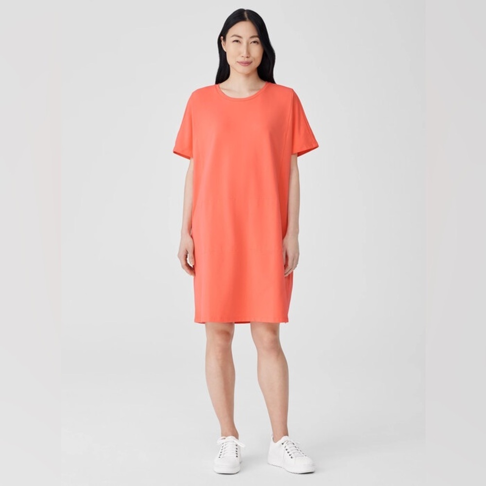 Eileen Fisher Coral Pima Cotton Stretch Jersey T-Shirt Dress